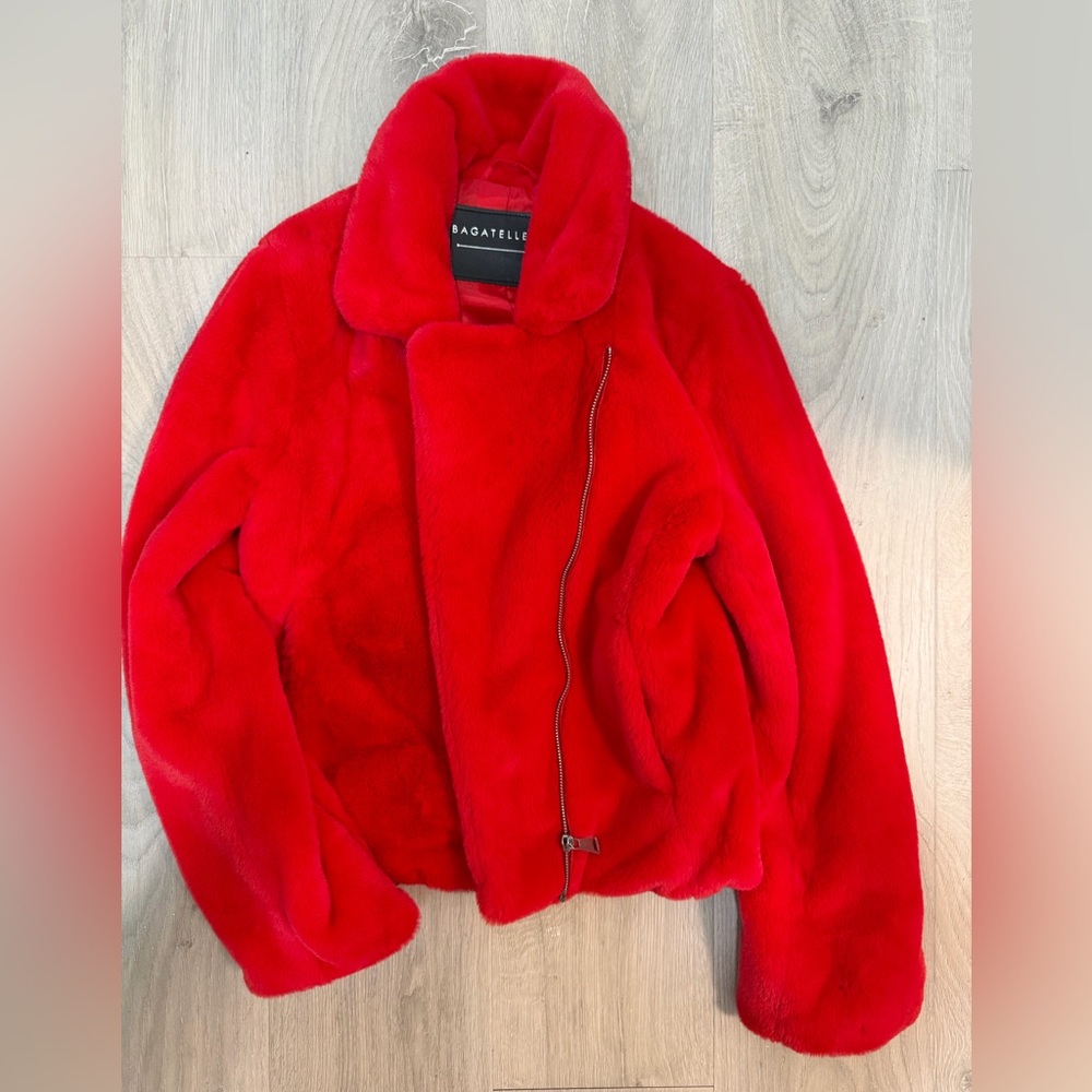 Bagatelle Vibrant Red Fur Moto Jacket